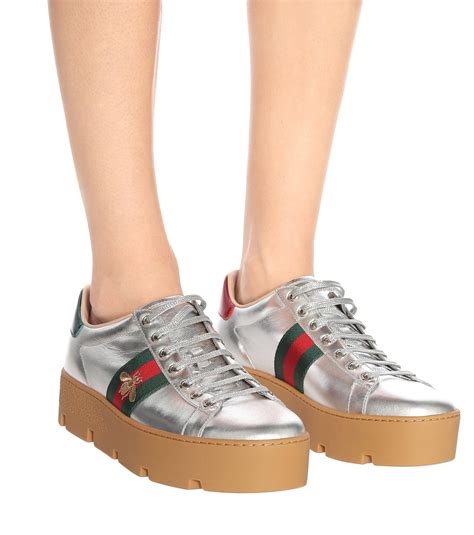 gucci bee mettalic sneakers|Gucci new ace platform sneakers.